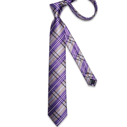 Image of DiBanGu Striped Tie Set for Men Silk Woven Plaid Necktie and Pocket Square Cufflinks Business Wedding
