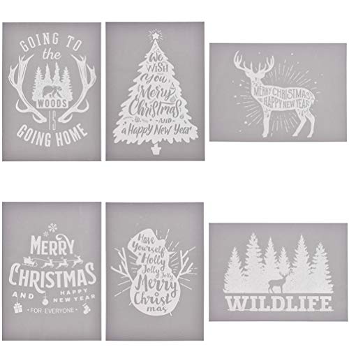 YeulionCraft Self-Adhesive Silk Screen Printing Stencil Mesh Transfers for DIY Christmas Decoration T-Shirt Pillow Fabric Painting Paper (6PCS)