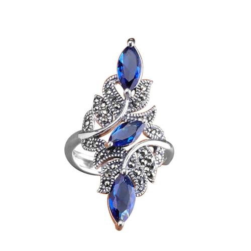 VCODWCSJO Bisutería de Moda para Mujer Anillo de corindón Azul facetado-Azul-6