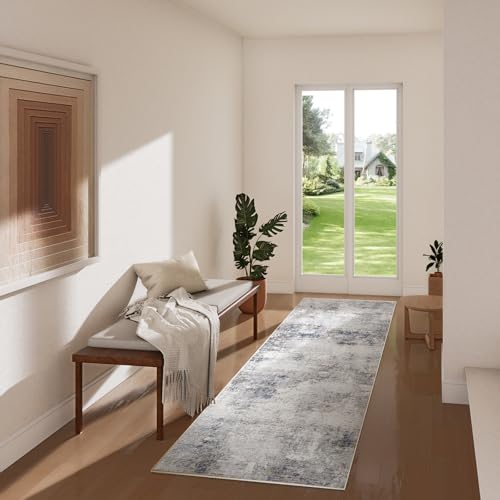 Machine Washable Kitchen Runner Rug: 2'6"x8' Stain Resistant Rug Runners Abstract Non Slip Floor Rug with Rubber Backing Non Shedding Soft Carpet Runners for Hallway Indoor Entryway Bedroom Bedside