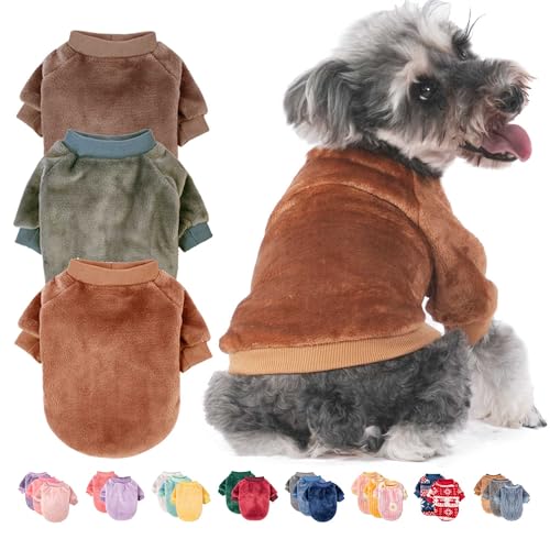 Image of FabriCastle Small Dog Sweaters, 3-Pack Dog & Cat Clothes, Ultra Soft and Warm Pet Jackets for Small Dogs Boy & Girl, Winter Pet Apparel Costumes, Puppy Outfits (Camel,Khaki,Olive, Large)