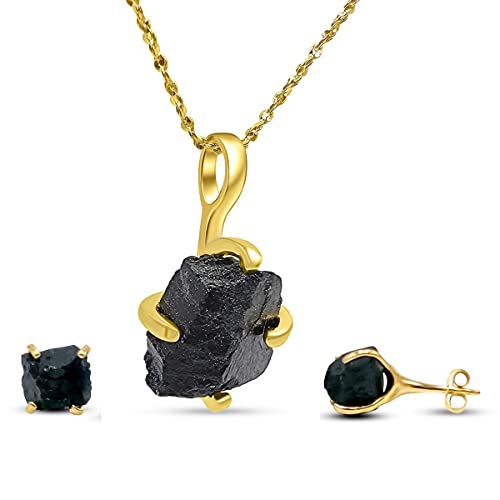 Real raw black tourmaline jewelry set...