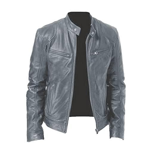 Printemps Et Automne Hommes Col Montant Veste en Cuir Mince Poche DéCoration Moto Costume Veste en Cuir PU
