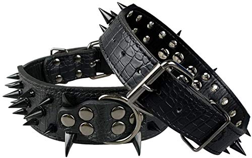 Hundehalsband Mit Scharfen Stacheln Besetzte Luxuriös Gepolsterte LederhalSWänder für Mittelgroße Hunde 5cm Breite Halskette Gegen Beißen (M, SW-SW)