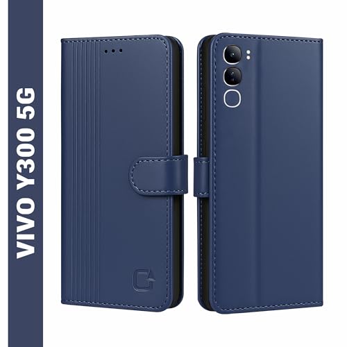 Image of AIBEX Shock Proof Flip Compatible for Vivo Y300 5G Flip Cover Leather Finish | Inside TPU with Card Pockets | Wallet Stand | Complete Protection Flip Case - Blue