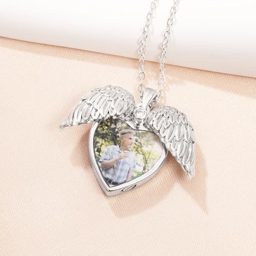 AILIN Custom Photo Angel Wing Urn Necklace for Ashes For Loved One Pet Dog Cat 925 Sterling Silver/Brass Peronalized Picture and Back Engraving Cremation Jewelry Memorial Keepsake Gifts For Women2
