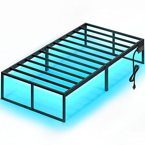 Rolanstar-Bed-Frame-with-Power-Outlets-Led-Lights-14-Inch-Metal-Platform-Bed-Frame-with-Heavy-Duty-Steel-Slat-Support-Storage-Space-Beneath-Bed-No-Box-Spring-Needed-Noise-Free-Black-Twin