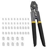 ibubu 圧着ペンチ ワイヤークランプカッターワイヤーロープカッター アルミスリーブ かしめ機 ステンレス製 ハンドプレッサー 圧着スリーブ 圧着工具 φ0.1mm-φ2.2mm対応 8文字型アルミスリーブ付き 50個
