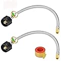 Stanbroil 12" RV Propane Pigtail Stainless Steel Braided Hose with Gauge Type 1 Connection for 1/4" NPT Standard Two-Stage Regulator, 2-Pack