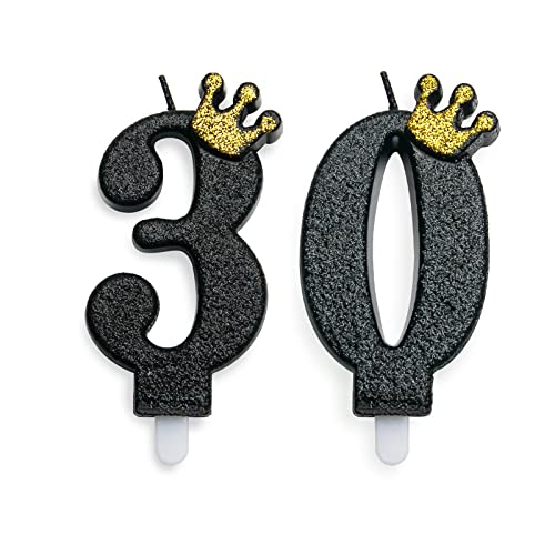 UVTQSSSP 30 velas de cumpleaños negras con texto en alemán "Alles Gute zum Geburtstag" número decoración para fiestas, bodas, aniversarios, celebraciones entregas (2 unidades negro número 30) Cover
