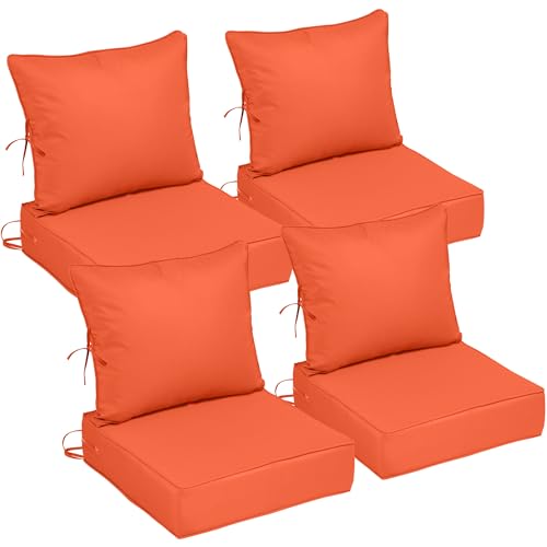 Image of 22x24 Outdoor Chair Cushions Set of 4, Waterproof Deep Seat Cushions for Patio Furniture with Removable Cover, Fade Resistant 4'' Outdoor Seat Cushion w /Ties&Handle for Sofa Loveseat, Orange
