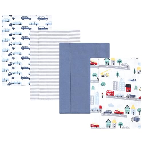 Image of Hudson Baby Unisex Baby Cotton Poly Flannel Burp Cloths, City Life 4 Pack, One Size
