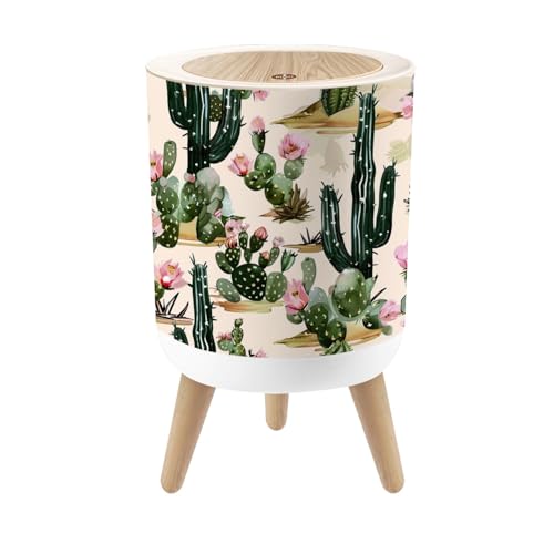 Image of Small Trash Can with Lid Beautiful seamless floral summer tropical pattern cactuses succulents 1.8 Gallon Dog Proof Trash Can Round Garbage Can Waste Bin Wastebasket for Bathroom Bedroom Living Room