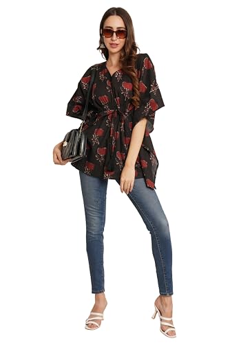 Image of COTLAND Fashions Jaipuri Cotton Kimono Sleeves Printed Longline Kaftan Top for Women