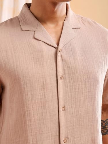 Image of The Indian Garage Co Men Regular Fit Solid Resort Wear Shirt & Boxers Co-ords Set