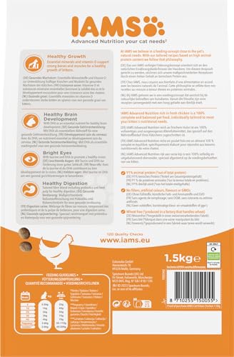 IAMS Junior Katzenfutter trocken mit Huhn - Trockenfutter für Kitten im Alter von 1-12 Monaten, 1,5 kg