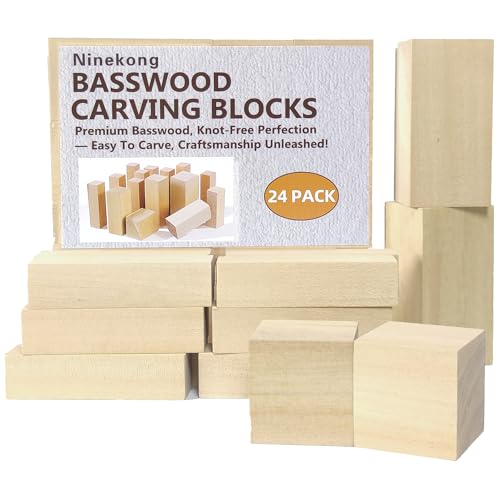 Ninekong 24PCS Basswood Carving Blocks with 3 SizesWhittling Wood Carving Kit Soft Basswood for Carving(4x1x1 4x2x2 2x2x2)