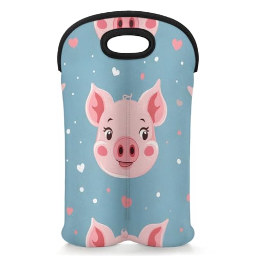GzLeyigou 2 Bottles Pig Wine Bag Sleeve Totes Neoprene Protective Wine Carrier Bag for Wine,Water, Champagne, Beer, Baby Bottles,Gift 14.5 x 10 Inches