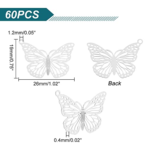 UNICRAFTALE 60Pcs 19mm Long 304 Stainless Steel Butterfly Charms Etched Metal Embellishments Butterfly Pendants Mini Butterfly Charms Necklace Bracelet Charms for DIY Earring Jewelry Making Hole 1.2mm - Image 3