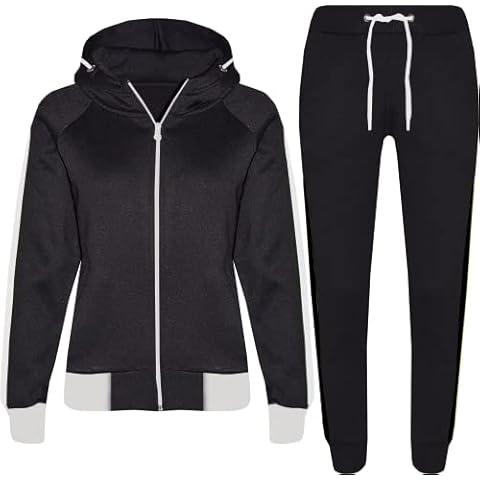 Style Lockers® Kids Girls Boys Tracksuit Designer's Contrast Panel Fleece Hooded Hoodie Top Bottom Workout Running Jogging Suit Sportswear Gymwear Jogger Age 3-14 Years (Black Light Grey, 13-14 Years) Cover