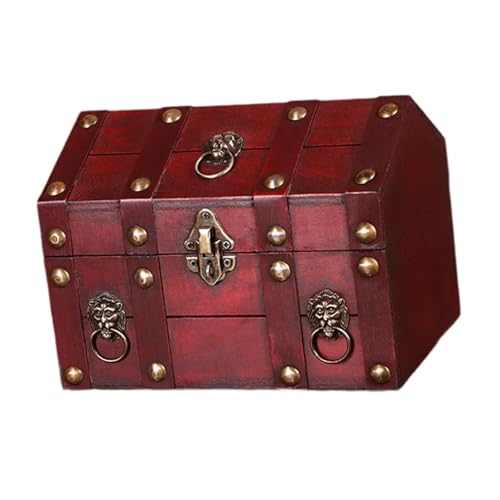 IKFGTJRE Cofre del Tesoro Cofre del tesoro de madera maciza, hecho a mano, for mujer, joyero, accesorios for fotos, caja de almacenamiento, baúl decorativo.(Red)