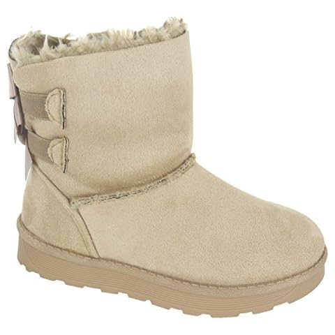 Kids Girls Children Warm Winter Ankle Fur Lined Grip Sole Snugg Bow Boots Size Cover