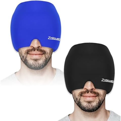 ZNÖCUETÖD Bundle of 2 Pack Migraine Headache Relief Cap Hat, Head ice Pack Wrap Cooling Gel Ice Beanie Cold Cap Cover