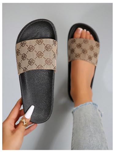 GORGLITTER Women's Floral Geo Print Flat Sandals Vintage Graphic Open Toe Summer Slide Sandals2