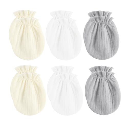 MOMSMENU Newborn Mittens No Scratch Muslin 100% Cotton Mitts Boy's girl's baby mittens 0-6 months 6 Pack