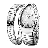 DAXIAOYU Classic Snake Shape Watch for Women Gold Silver Scaleable Bracelet Womens Watches Bling Diamonds Quartz Ladies Wristwatch (Silver)