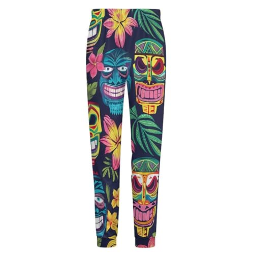 Hawaii Tiki Masks And Florals Pajamas for Men Lightweight Pjs Sleepwear Soft Sleep Lounge Pant with Elastic Waistband4