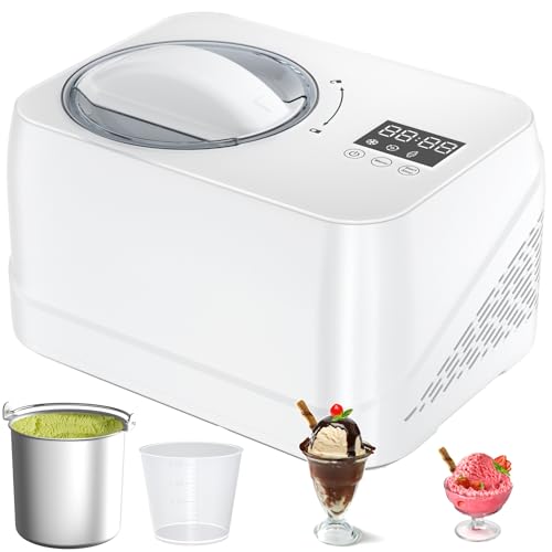 No Pre-freezing Ice Cream Machine, 1L Ice Cream Maker with Compressor, 3 in 1, with Measuring Cup/Scraper/Recipe, Homemade Ice Cream/Gelato