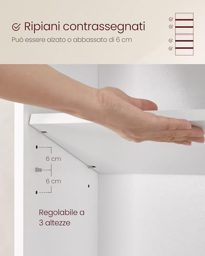 VASAGLE CUSTOS Collezione - Libreria, Libreria Scaffale a 6 Ripiani, per Soggiorno Studio Ufficio Camera da Letto, Stile Industriale, 24 x 40 x 178,5 cm, Bianco LBC167T14 - Immagine 4