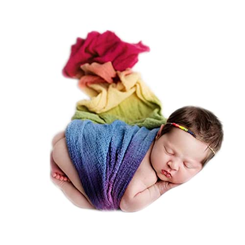Image of Coberllus Newborn Baby Photography Props Boys Girls Seven-color Rainbow Wrap Blanket Swaddle Photo Props Posing Set (Multi)