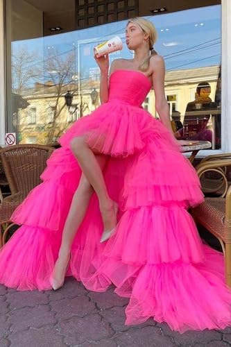 2025 Ball Gown High Low Prom Homecoming Cocktail Dresses Strapless Layers Tulle Ruffle4
