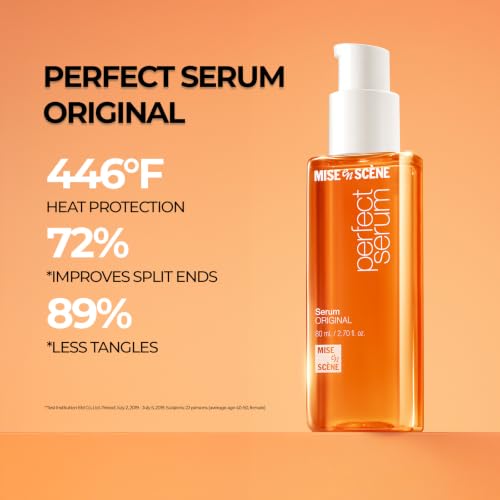 Image of Mise En Scene Perfect Serum Original - Heat Protectant Hair Oil for Frizzy & Dry | Argan Oil | Visibly Smooths & Softens | Add Shine All Hair Types | Damage Repair | Fruity Floral Scent, 2.7 Fl Oz.