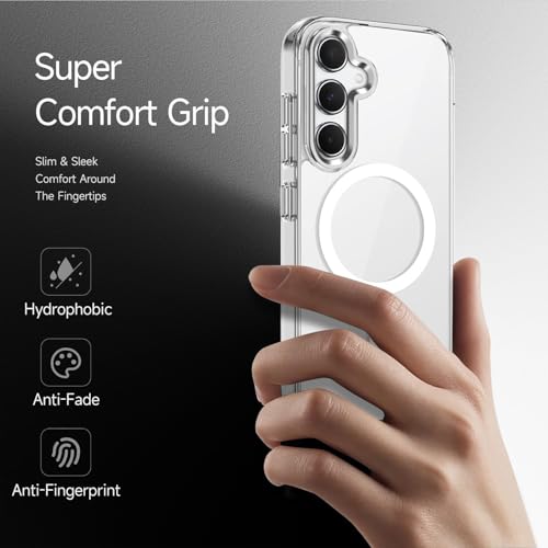 Image of Magnetic Silicone Case for Samsung Galaxy S24FE 5G Compatible with MagSafe, Shockproof Phone Bumper Cover, Anti-Scratch Clear Back (Clear)
