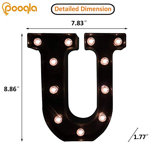 Image of Pooqla Black Light Up Letter U, Marquee Letters Black Room Decor | LED Lighted Letters Birthday Party Decorations, Gifts for Boys Men Christmas Anniversary Night Light Home Bar Room Decoration