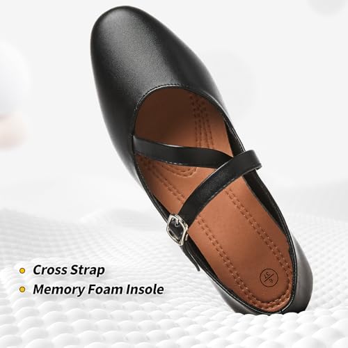 Womens Mary Janes Flats Shoes with Cross Strap,Soft Memory Foam Ballet Flats for Women,Black and White Dress Shoes2