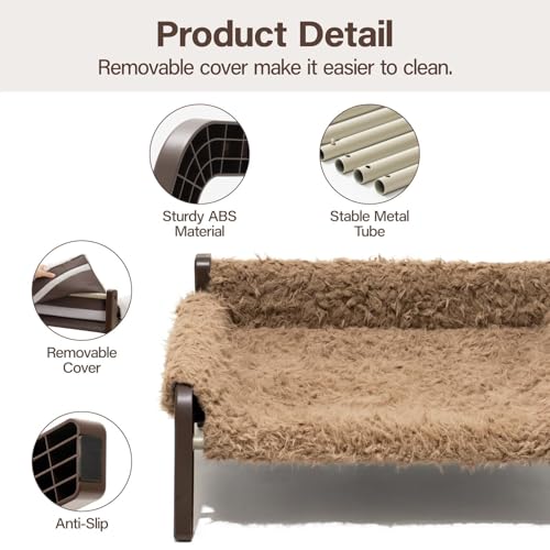 MEWOOFUN Elevated Cat & Dog Bed, Small Dog Sofa with Non-Slip Bottom, Cat Couch with Premium ABS Frame & Breathable Cover, Machine Washable Pet Bed for Indoor/Outdoor Use, Up to 44 Lbs (Plush Brown) - Image 5