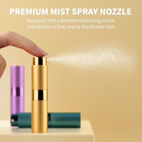 8ml Travel Perfume Atomizer Bottles Refillable – Mini Perfume Spray Bottles with Leak-Proof Design, Refillable Cologne Atomizer for Travel, Purse, Pocket(Blue,Purple,Gold)4