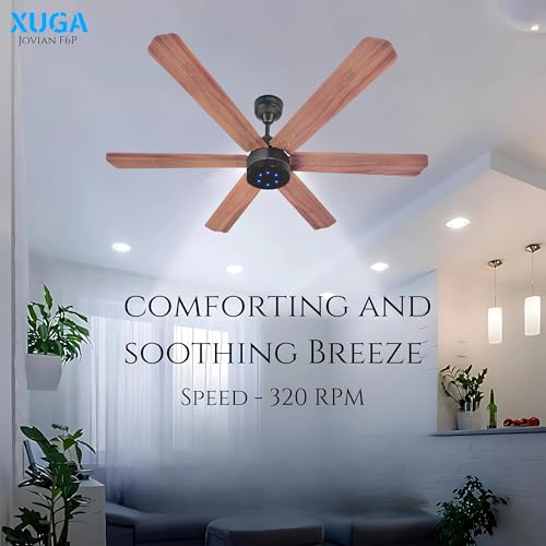 Image of XUGA Jovian F6P Premium Smart 1200mm, BEE 5-star BLDC fan,6 Blade,Remote Ceiling fan for Home, 100% Copper Motor,Energy Saving, High Air Delivery,LED Light, Oakwood (Pack of 2)(5 Year Warranty)