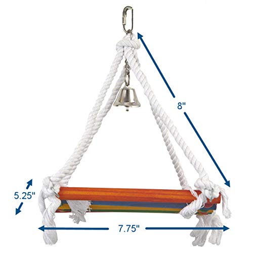 Image of Penn-Plax Rope and Wood Platform Swing Bird Toy with Bell - BA1218