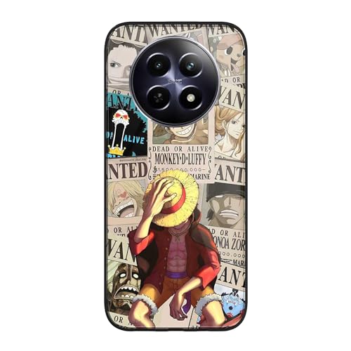 Image of NDCOM for Realme 12, 12x 5G, Realme C65 5G, Narzo 70x 5G, Narzo N65 5G Back Cover Anime One Piece Wanted Luffy Glass Case