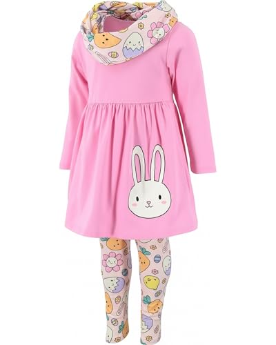 Image of Unique Baby Girls Kids Toddler 3pc Outfit Set Long Sleeve Stretch Tunic Top Leggings and Scarf