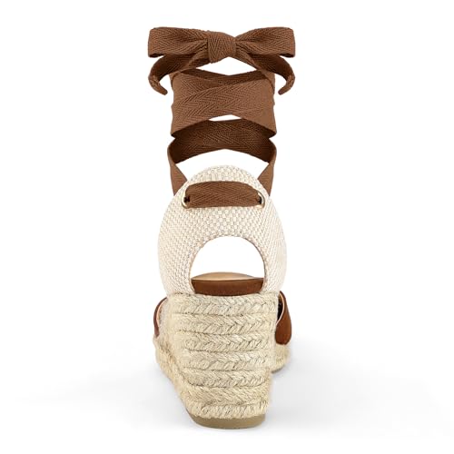 mysoft Women's Espadrille Platform Wedge Sandals Closed Toe Ankle Strap Lace up Summer Shoes3