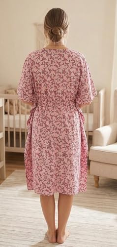 Image of Noty Women's- Kaftan | Maxi | Maternity | Feeding | Delivery Gown- Cotton Fabric- V Neck | Floral Print | 2 Pockets | Midi