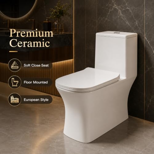 Image of KrissKross One‑Piece Western Commode, S‑Trap 9-12 inch, Soft‑Close Quick‑Release Seat, High‑Gloss Ceramic, White Floor‑Mounted WC for Indian Bathrooms
