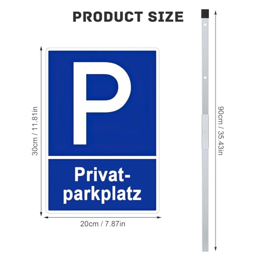 Parkplatzschild mit 90 cm Hohem Pfosten, Privatparkplatz Schild mit Pfosten, Parken Verboten Schild, Parkschilder, Parkplatz Kennzeichen, Einfache Montage, Wetterfest und Gut Sichtbar