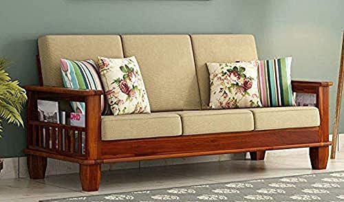 Image of Sheesham Wood 5 Seater Sofa Set for Living Room Furniture 3+1+1 Wooden Guest Room Sofa Set (Honey Finish)